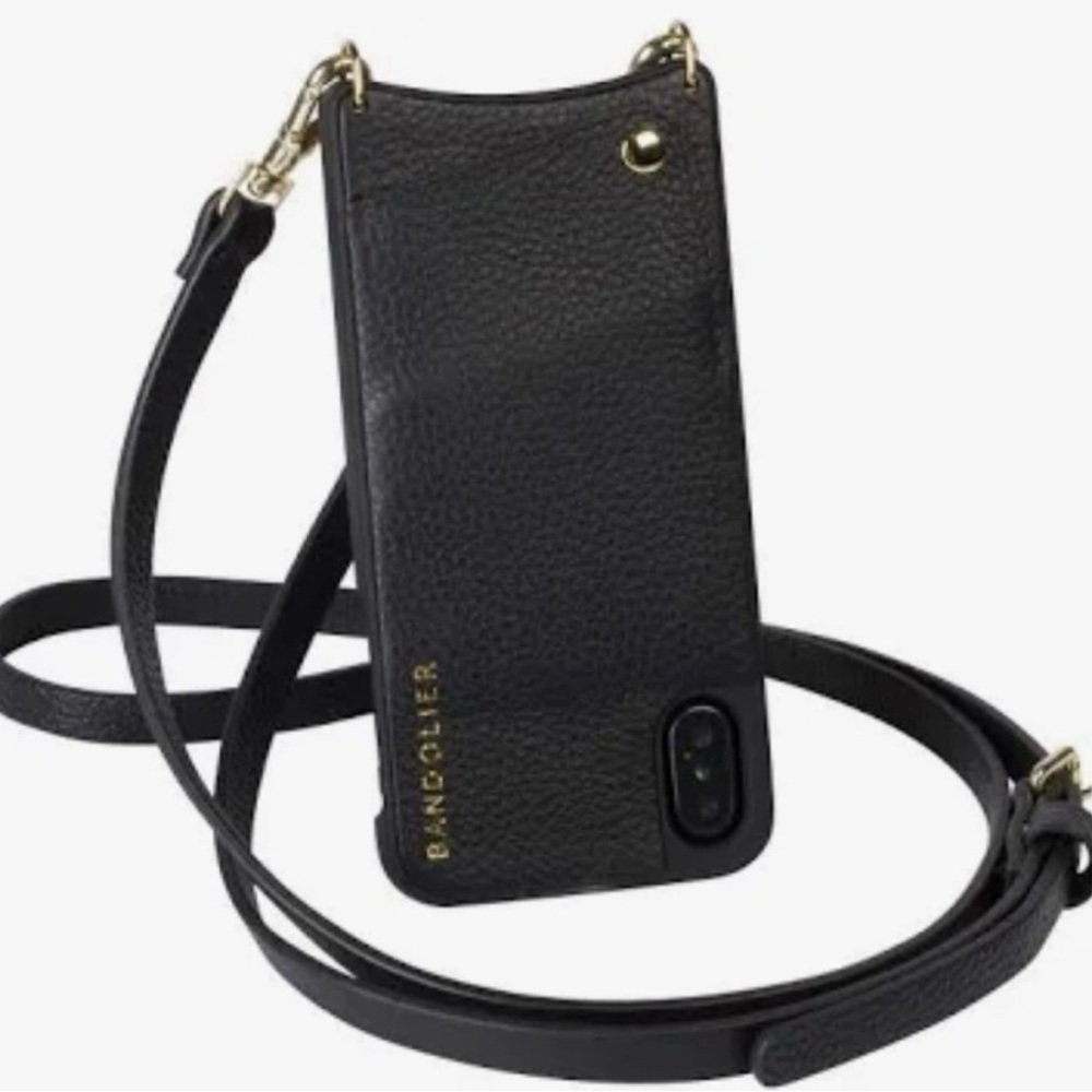 Bandolier Black Leather Crossbody Phone Case iPhone X